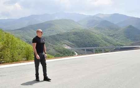 Azerbaijan's President, First Lady view progress of work at 66th-81st kilometer section of Ahmadbayli-Fuzuli-Shusha highway