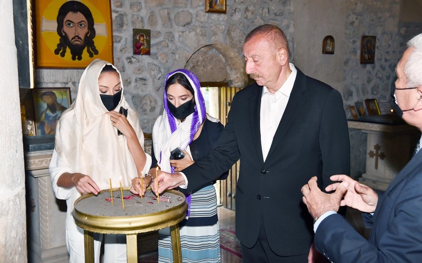 President Ilham Aliyev visits secondary school No 1 and Saint Elisæus Jotaari Church in Nij settlement, Gabala