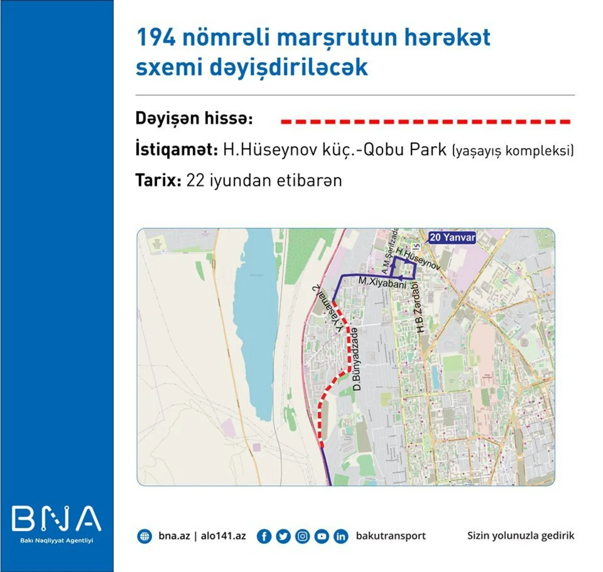 Bakıda daha iki marşrut xətti üzrə hərəkət sxemi dəyişdirilib