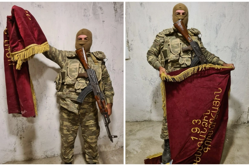 Кадры захваченного боевого знамени армянского батальона