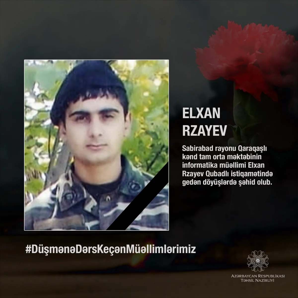 Qubadlı uğrunda şəhid olan müəllim