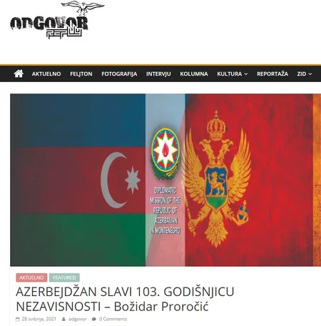 Monteneqronun Lovçen zirvəsində Azərbaycan bayrağı dalğalandırılıb