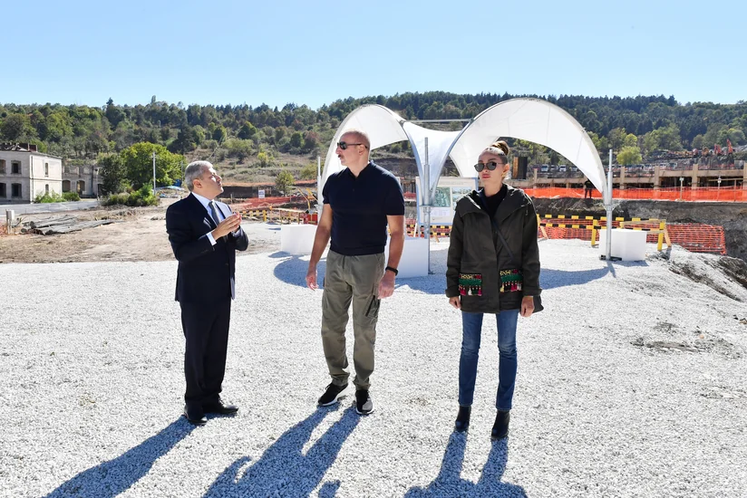 Ilham Aliyev and Mehriban Aliyeva view progress of works in newly-built facilities in Shusha