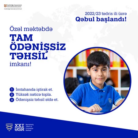 Özəl məktəbdə tam ödənişsiz təhsil imkanı əldə edin!
