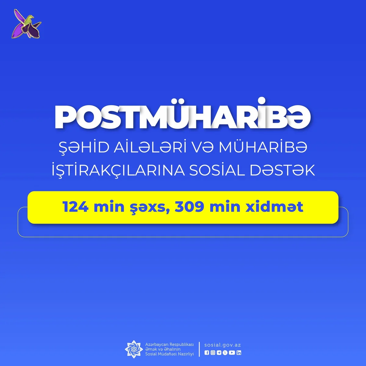 Postmüharibə dövründə şəhid ailələri və müharibə iştirakçılarına 309 min xidmət göstərilib