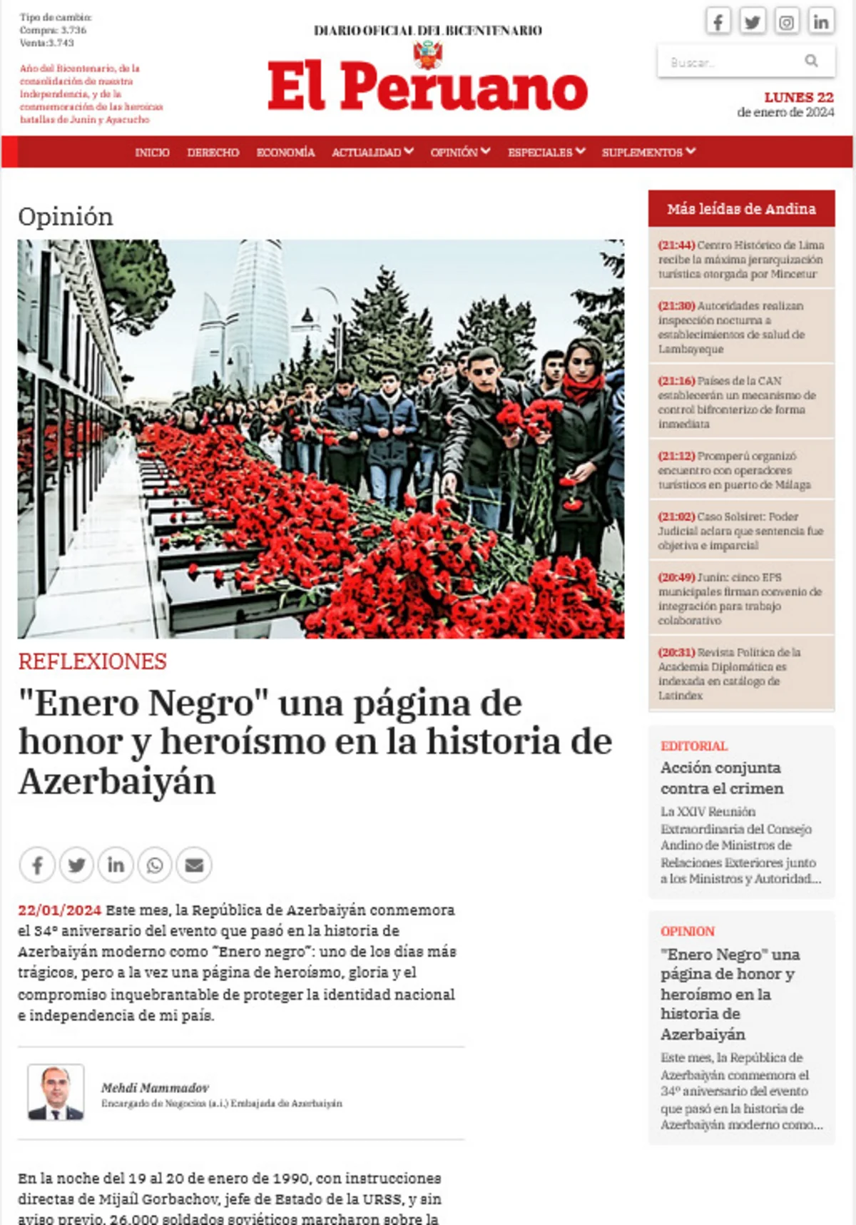 “Qanlı 20 Yanvar” faciəsi Latın Amerikası mətbuatında
