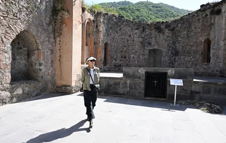 President Ilham Aliyev and First Lady Mehriban Aliyeva visit Khudavang monastery complex in Kalbajar