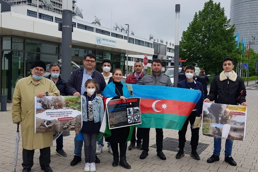 Azerbaijanis living in Germany stage protest before UN headquarters