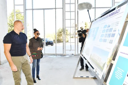 Ilham Aliyev and Mehriban Aliyeva view progress of construction works at Shusha hotel and conference center