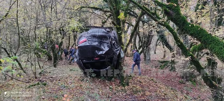 Qaxda qəza baş verib, avtomobillər meşəlik əraziyə aşıb