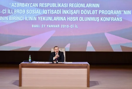 Prezident İlham Əliyev regionların sosial-iqtisadi inkişafı proqramının icrasının ilk ilinin yekunlarına həsr olunan konfransda iştirak edib
