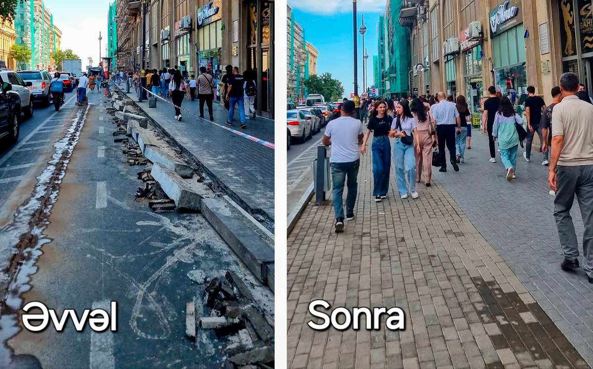 Sahil metrostansiyasının qarşısındakı səkilər genişləndirilib