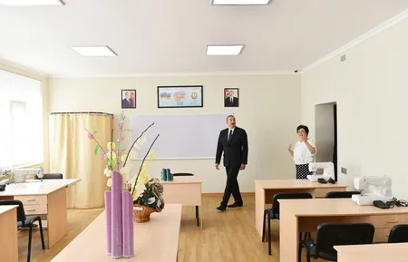 President Ilham Aliyev views the secondary school No 201 in Nizami district after major overhaul