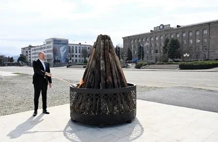 President Ilham Aliyev lights Novruz bonfire in Khankandi
