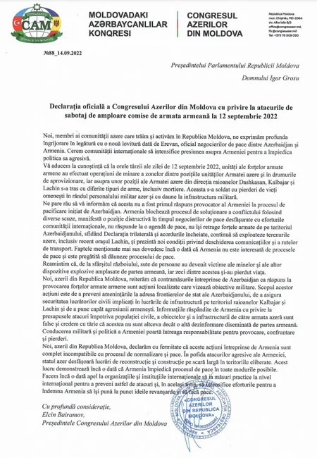 Moldovadakı diasporumuz ölkə rəhbəri Maya Sanduya müraciət edib