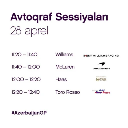 Time and schedule of autograph sessions with famous drivers of Grand Prix Azerbaijan SOCAR revealed