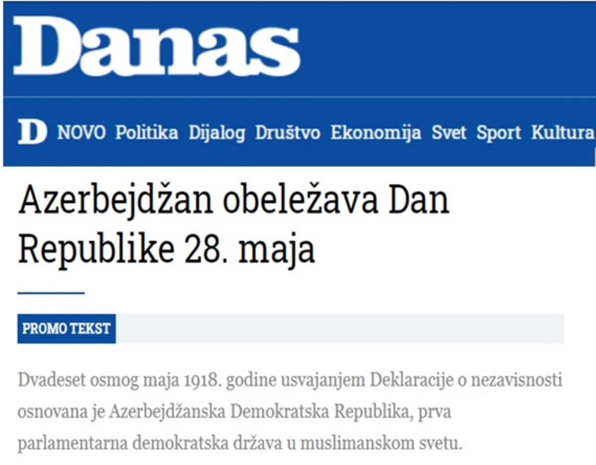 Serbiya mediasında Respublika Günündən bəhs edilib