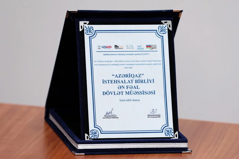 USAID “Azəriqaz”ı ən fəal dövlət müəssisəsi kimi təltif edib