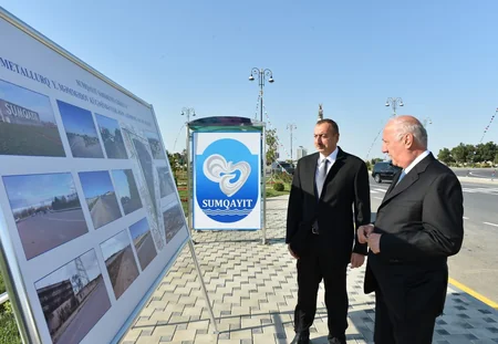 President Ilham Aliyev arrived in Sumgayit for a visit