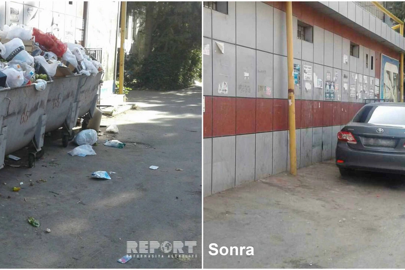 В Насиминском районе беспокоившие жителей мусорные баки были возвращены на прежнее место