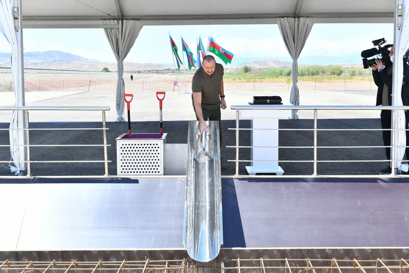 Presidend and First Lady lay foundation of Soltanli station of Horadiz-Aghbend railway line in Jabrayil district  