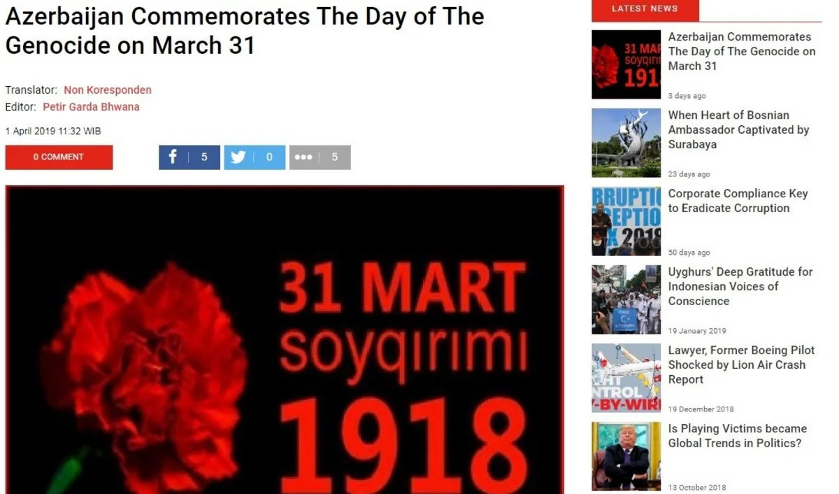İndoneziyanın “Tempo” jurnalında azərbaycanlıların soyqırımına dair məqalə dərc edilib