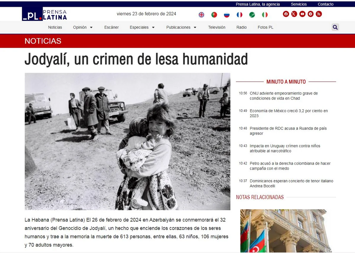 Kuba mətbuatında “Xocalı, insanlığa qarşı cinayət” başlıqlı məqalə dərc olunub