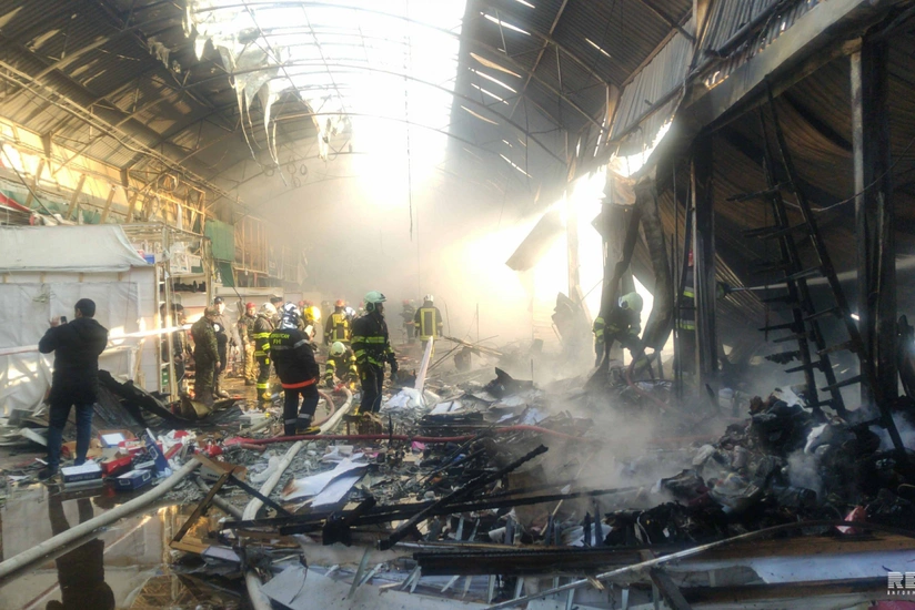 Sədərəkdəki yanğında onlarla sahibkara ziyan dəyib - VİDEO