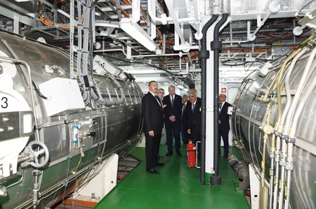 President Ilham Aliyev attends launch of Khankendi’ subsea construction vessel