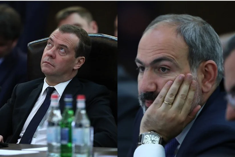Dmitri Medvedev Nikol Paşinyanı pərt edib, zaldakılar gülüşüb - VİDEO