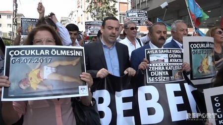İstanbulda Ermənistanın Alıxanlıda törətdiyi vəhşiliyə qarşı etiraz aksiyası keçirilib - FOTO