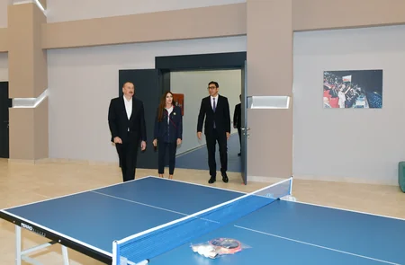 Ilham Aliyev and Mehriban Aliyeva attend inauguration of Neftchala Olympic Sports Complex