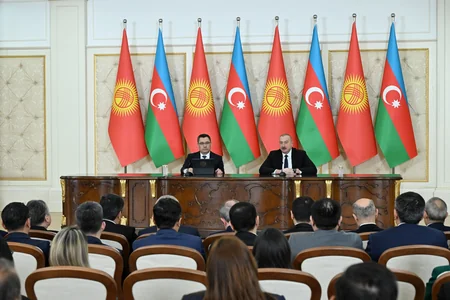 President Ilham Aliyev and President Sadyr Zhaparov make press statements