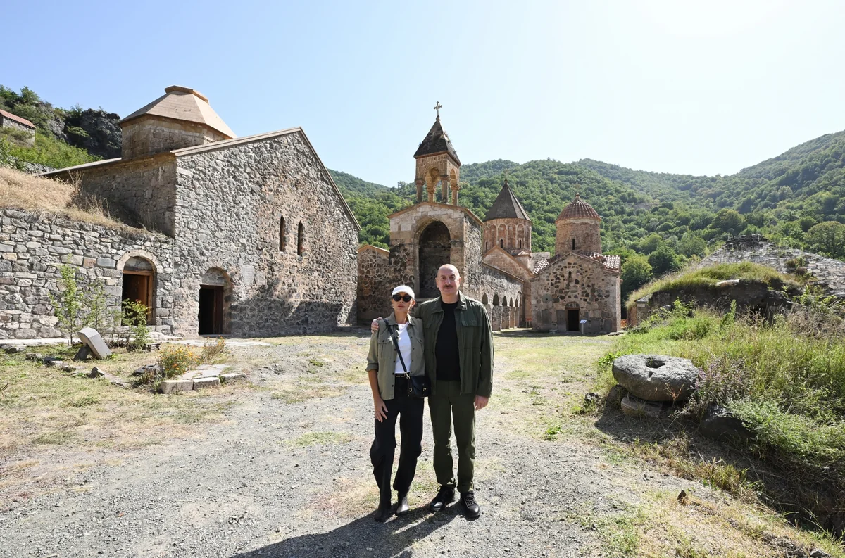 President Ilham Aliyev and First Lady Mehriban Aliyeva visit Khudavang monastery complex in Kalbajar