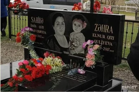 Füzulidə ermənilər tərəfindən qətlə yetirilən 2 yaşlı Zəhra və nənəsinin məzarı ziyarət edilib - FOTO