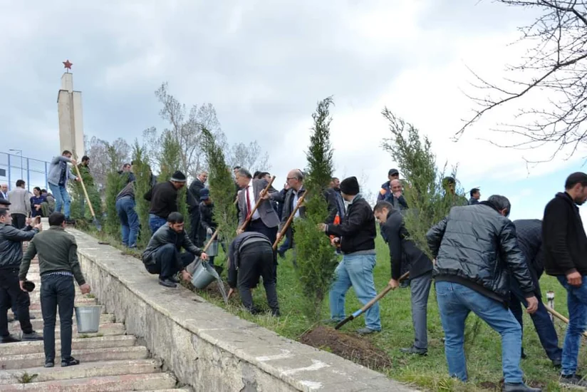 Daşkəsəndə Heydər Əliyevin 100 illiyi münasibətilə ağacəkmə aksiyası keçirilib
