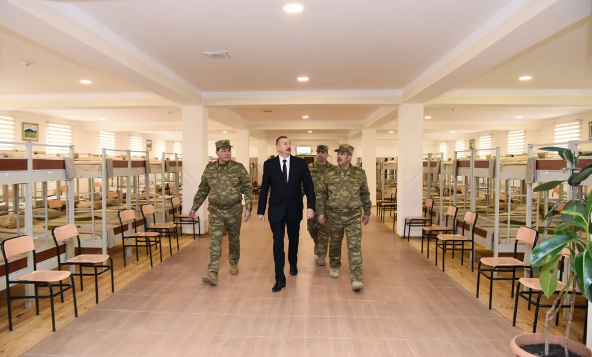 President Ilham Aliyev views conditions created at military unit in Aghjabadi