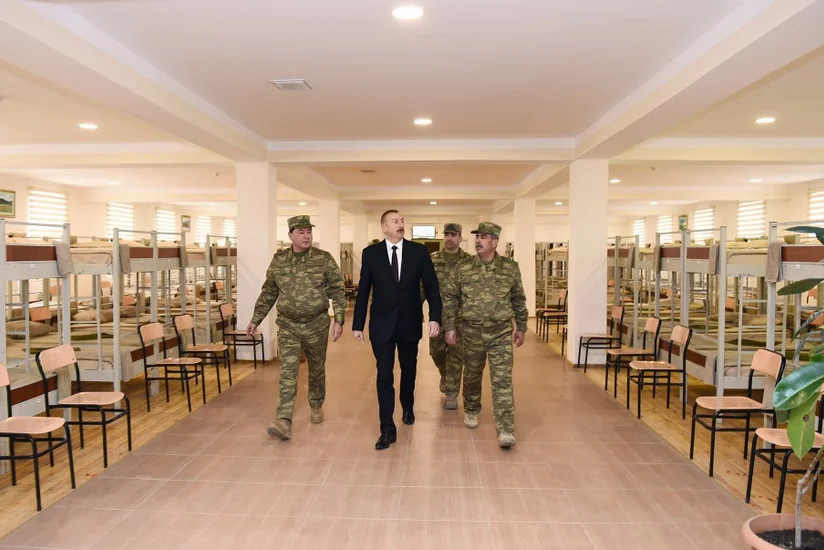 President Ilham Aliyev views conditions created at military unit in Aghjabadi