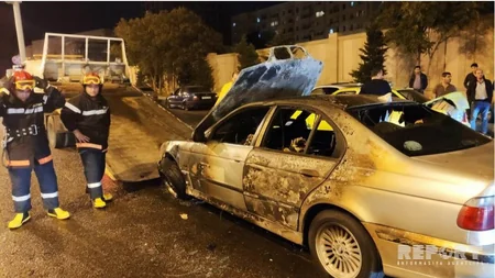 Bakıda minik avtomobili yanıb - FOTO - VİDEO - YENİLƏNİB