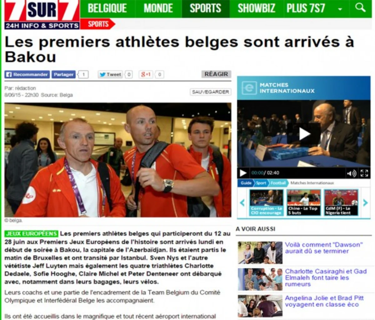 Belgian news agency publishes article about I European Games
