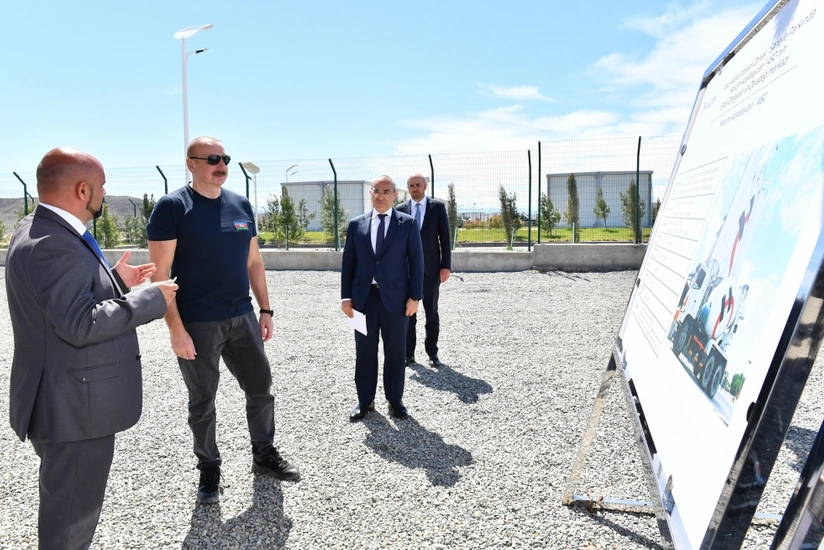 Ilham Aliyev views works done in Araz Valley Economic Zone Industrial Park and lays foundation stone for some facilities