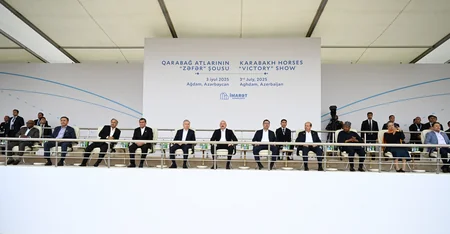 Participants of 17th ECO Summit watch Victory show of Karabakh horses at Aghdam's Imarat Complex