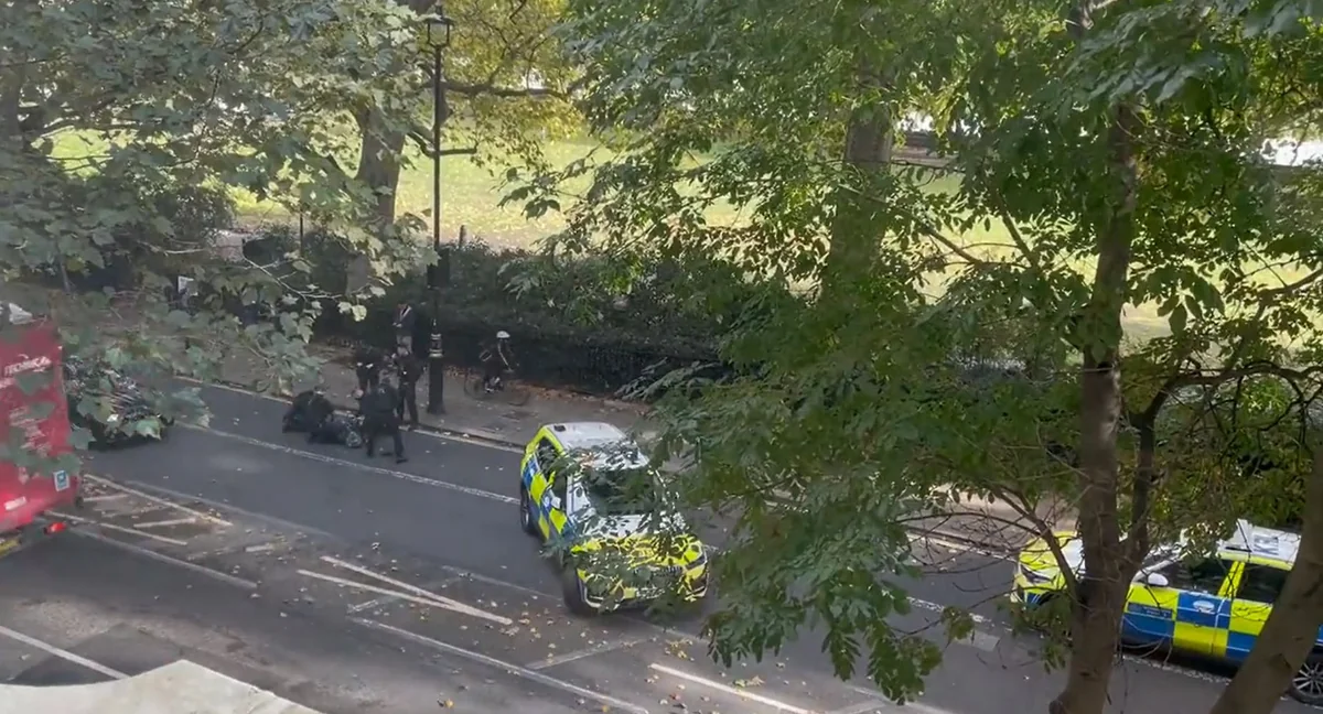 Londonda polis parlamentin binası qarşısında üstündə bıçaq olan kişini tutub