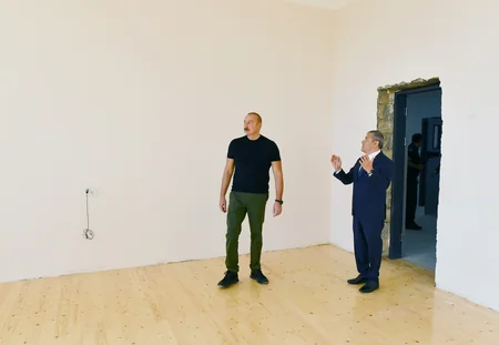 President Ilham Aliyev views construction progress of secondary school No 1 in Shusha