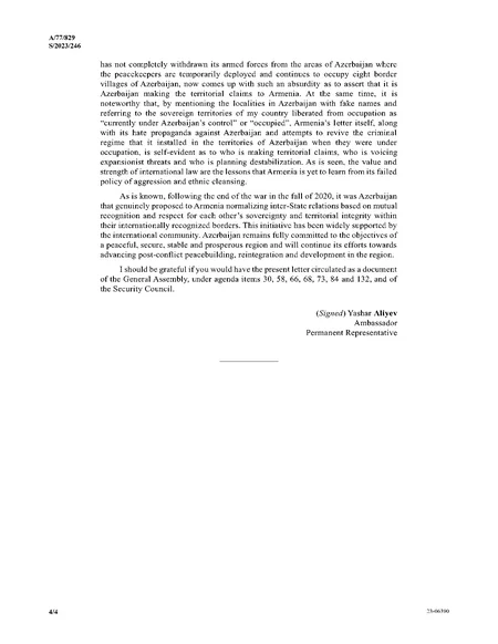 Azərbaycan növbəti dəfə BMT-də Ermənistanın yalan və böhtanlarını ifşa edib