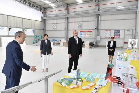 President Aliyev inaugurates medical face masks manufacturing enterprise