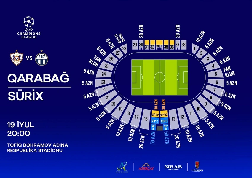 Qarabağ - Sürix matçı üçün biletlərin qiyməti açıqlanıb