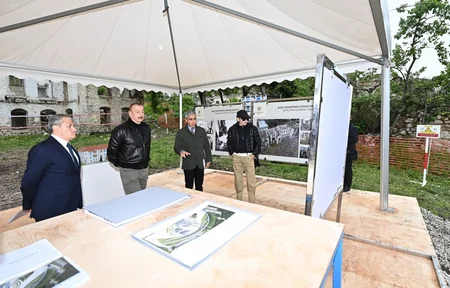 President and First Lady view restoration work to be carried out by Heydar Aliyev Foundation in Shusha