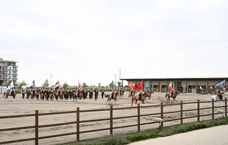 Participants of 17th ECO Summit watch Victory show of Karabakh horses at Aghdam's Imarat Complex
