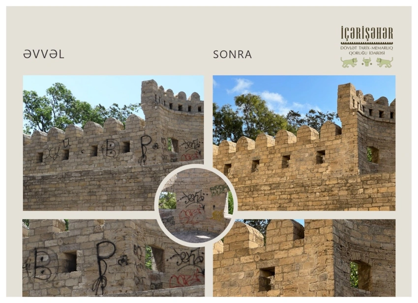 İçərişəhərin Qala divarları vandalizm izlərindən təmizlənib 